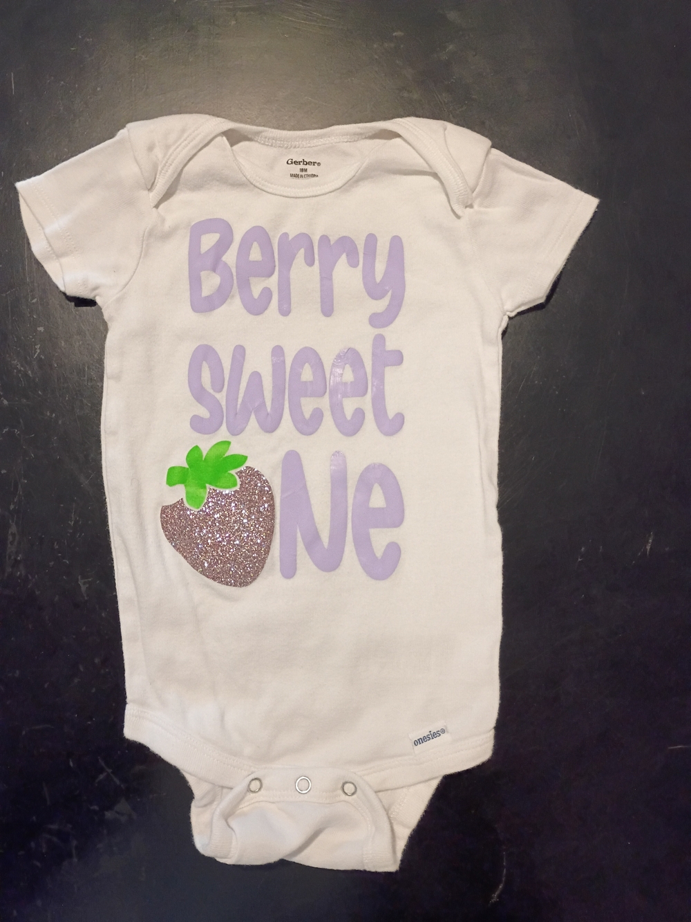 Gerber Berry Sweet One First Birthday Onesie – Glitter Strawberry 1st Birthday B